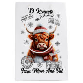 Een feestelijke kerstzak versierd met vakantie Koe Medium Cadeauzakje (Voorkant)