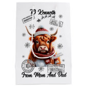 Een feestelijke kerstzak versierd met vakantie Koe Medium Cadeauzakje (Achterkant)