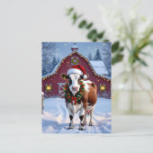 Een feestelijke Koe in Santa Hat Country Christmas Briefkaart (Staand voorkant)