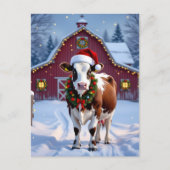 Een feestelijke Koe in Santa Hat Country Christmas Briefkaart (Voorkant)
