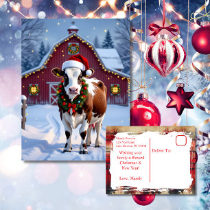 Een feestelijke Koe in Santa Hat Country Christmas Briefkaart