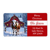 Een feestelijke Koe in Santa Hat Country Christmas Etiket (Voorkant)