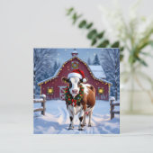 Een feestelijke Koe in Santa Hat Country Christmas Feestdagenkaart (Staand voorkant)