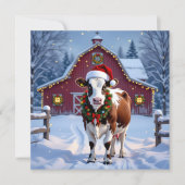 Een feestelijke Koe in Santa Hat Country Christmas Feestdagenkaart (Voorkant)