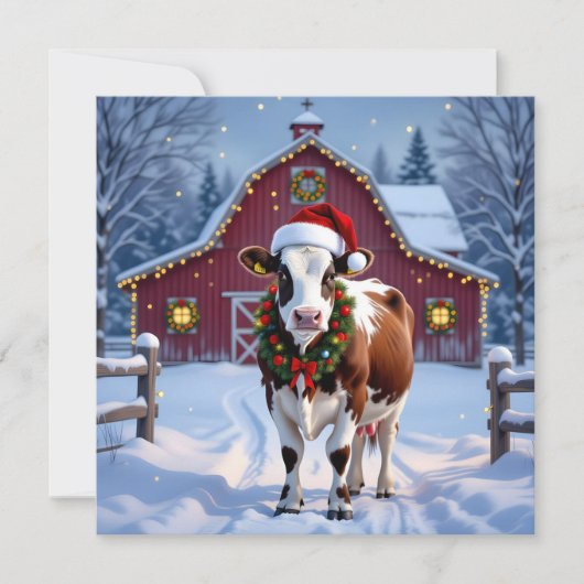 Een feestelijke Koe in Santa Hat Country Christmas Feestdagenkaart (Voorkant)