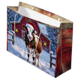 Een feestelijke Koe in Santa Hat Country Christmas Groot Cadeauzakje