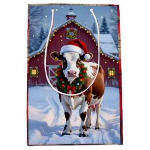 Een feestelijke Koe in Santa Hat Country Christmas Medium Cadeauzakje