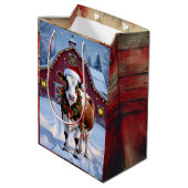 Een feestelijke Koe in Santa Hat Country Christmas Medium Cadeauzakje (Achterkant Gekanteld)