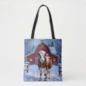 Een feestelijke Koe in Santa Hat Country Christmas Tote Bag (Voorkant)