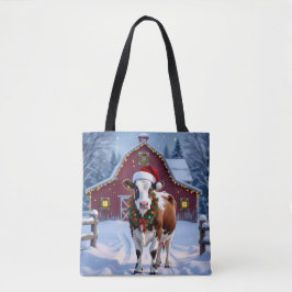 Een feestelijke Koe in Santa Hat Country Christmas Tote Bag