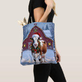 Een feestelijke Koe in Santa Hat Country Christmas Tote Bag (Dichtbij)