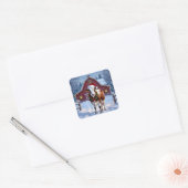 Een feestelijke Koe in Santa Hat Country Christmas Vierkante Sticker (Envelop)