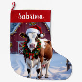 Een feestelijke Koe land kerst gepersonaliseerd Grote Kerstsok (Voorkant)
