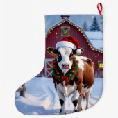 Een feestelijke Koe land kerst gepersonaliseerd Grote Kerstsok (Achterkant)