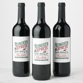 Een feestelijke levering van het Reindeer Express  Wijn Etiket