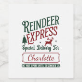 Een feestelijke levering van het Reindeer Express  Wijn Etiket (Enkel label)