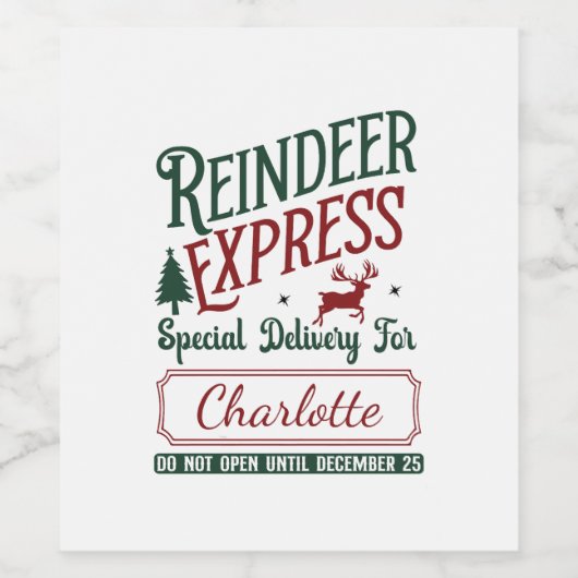 Een feestelijke levering van het Reindeer Express Wijn Etiket (Enkel label)