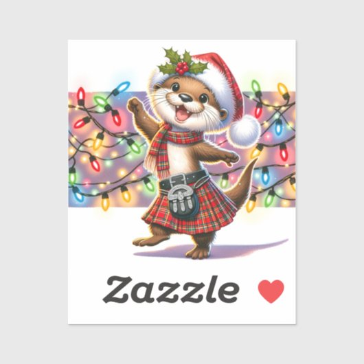 Een Feestelijke Schotse Kerst Otter Sticker (Vel)