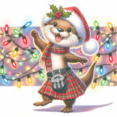 Een Feestelijke Schotse Kerst Otter Sticker (Voorkant)