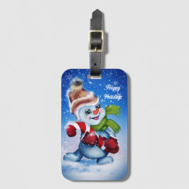 Een feestelijke sneeuwman bagagelabel