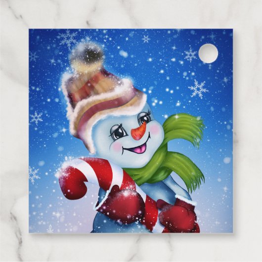 Een feestelijke sneeuwman bedankjes labels (Achterkant)