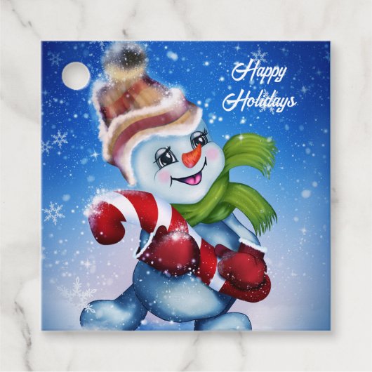 Een feestelijke sneeuwman bedankjes labels (Voorkant)