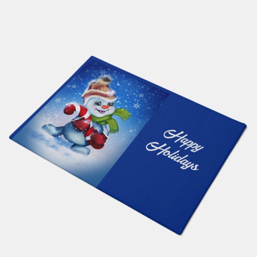 Een feestelijke sneeuwman deurmat (Schuin)
