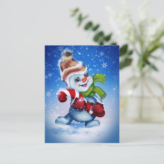 Een feestelijke sneeuwman feestdagenkaart (Staand voorkant)