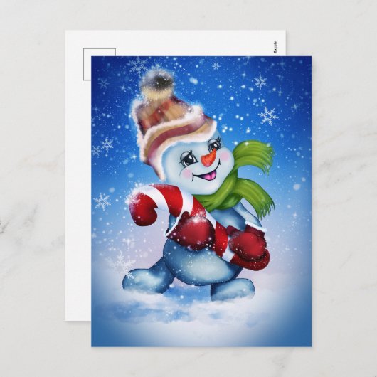 Een feestelijke sneeuwman feestdagenkaart (Voorkant / Achterkant)