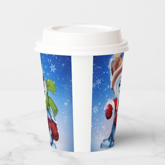 Een feestelijke sneeuwman papieren bekers (Links)