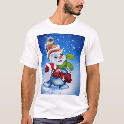 Een feestelijke sneeuwman t-shirt (Voorkant)