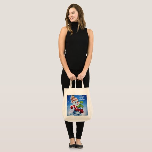 Een feestelijke sneeuwman tote bag (Voorkant (model))