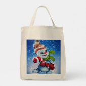 Een feestelijke sneeuwman tote bag (Achterkant)