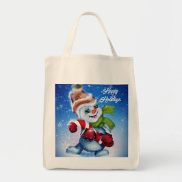 Een feestelijke sneeuwman tote bag
