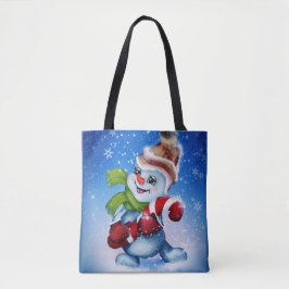 Een feestelijke sneeuwman tote bag