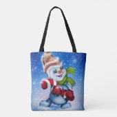 Een feestelijke sneeuwman tote bag (Achterkant)