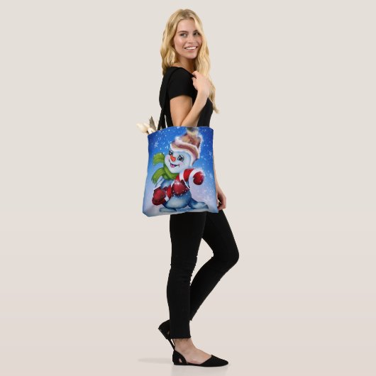 Een feestelijke sneeuwman tote bag (Op model)