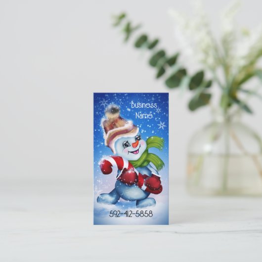 Een feestelijke sneeuwman visitekaartje (Staand voorkant)