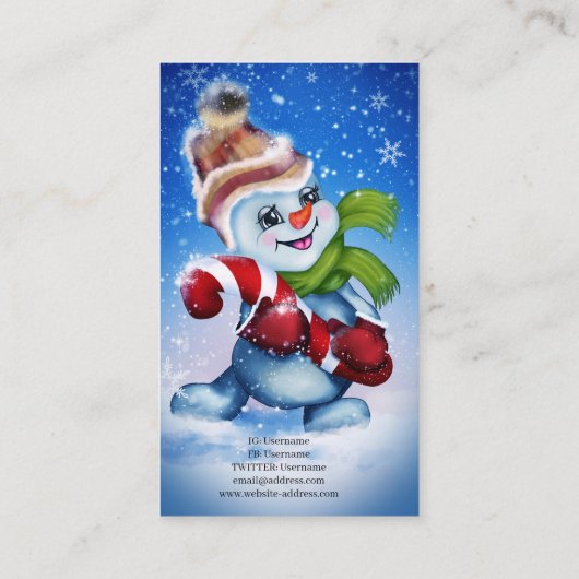 Een feestelijke sneeuwman visitekaartje (Achterkant)