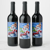 Een feestelijke sneeuwman wijn etiket (Flessen)