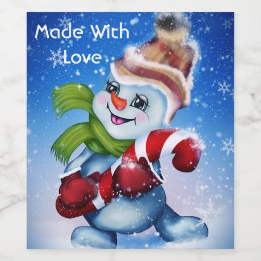 Een feestelijke sneeuwman wijn etiket (Enkel label)