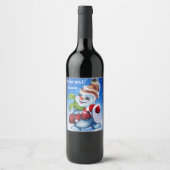 Een feestelijke sneeuwman wijn etiket (Voorkant)