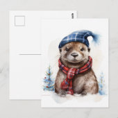 Een feestelijke winter kerst otter briefkaart (Voorkant / Achterkant)