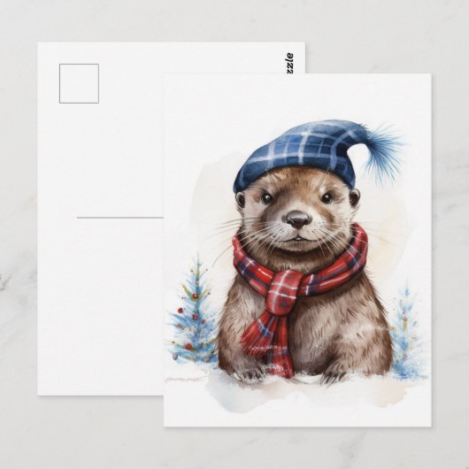 Een feestelijke winter kerst otter briefkaart (Voorkant / Achterkant)