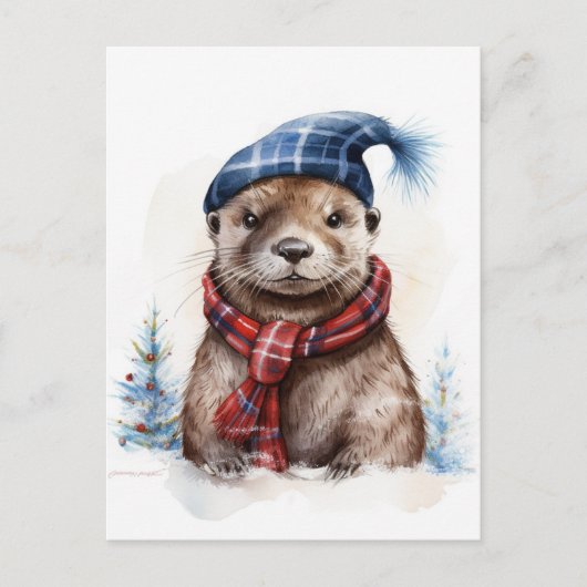 Een feestelijke winter kerst otter briefkaart (Voorkant)