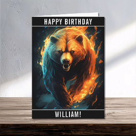 Een fel Beer Happy Birthday naam Kaart