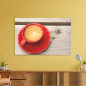 Een fel rood bekertje espressokoffie op een pickni canvas afdruk (Insitu (Woonkamer))