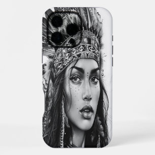 Een felle Indiase meisje krijger versierd met vere iPhone 16 Pro Max Hoesje
