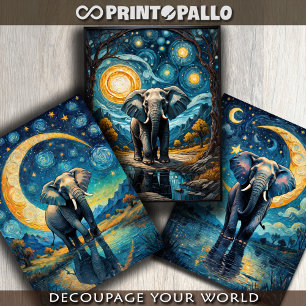 Een felle olifant in een blauwe Van Gogh sterrenna Inpakpapier Vel