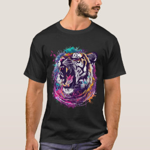 Een felle tijger die brult met muzieknoten t-shirt